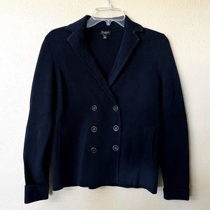 Talbots Petites Small Navy Blue Double Breasted Textured Blazer